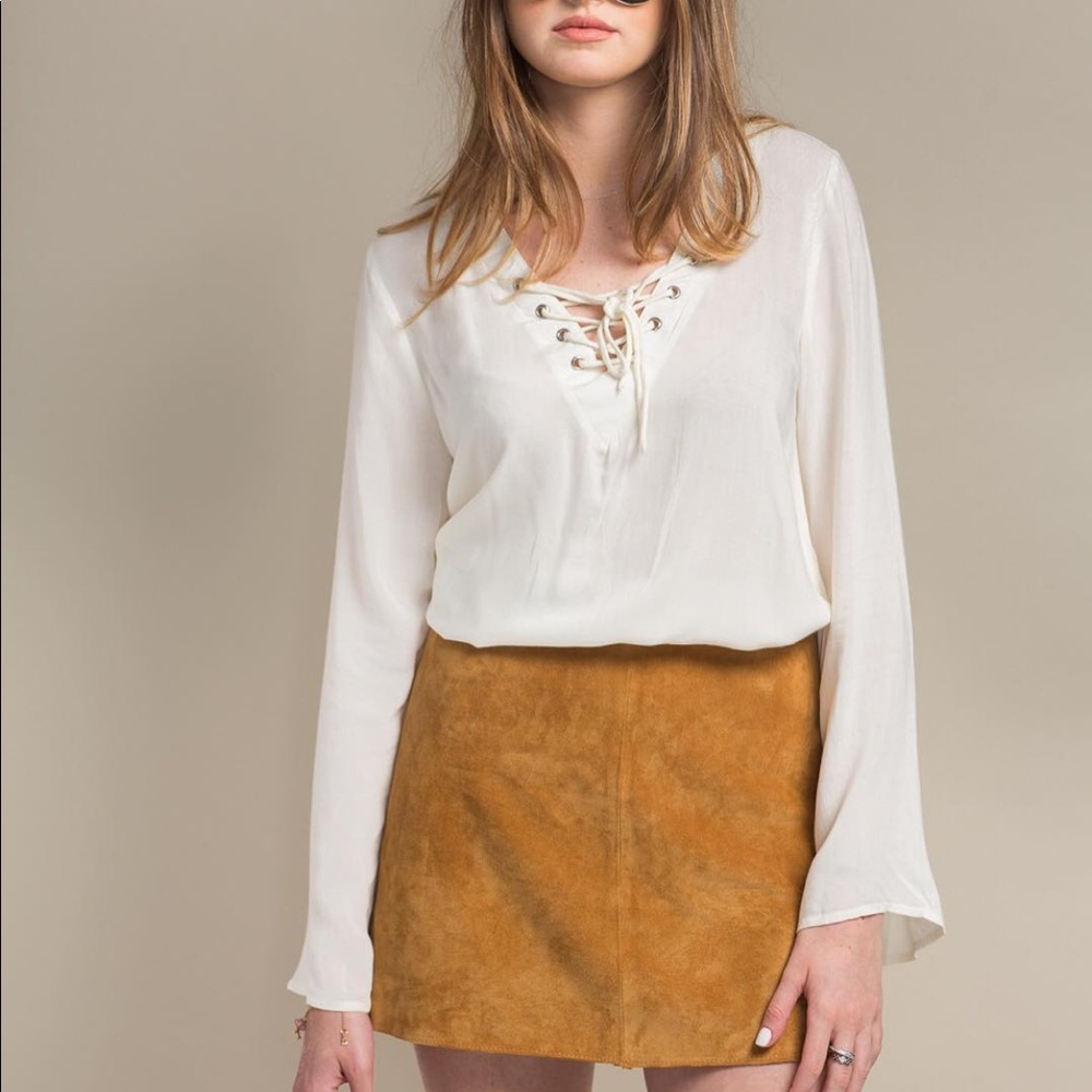 KORI Lace-Up Bell Sleeve Blouse